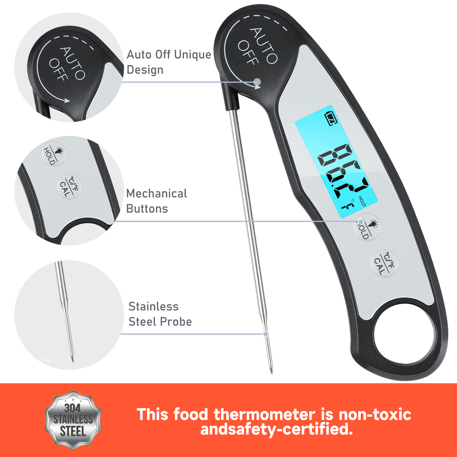 Listime® Digital Meat Thermometer Gift Set Edition: Ultra Fast, Waterproof with Blacklight and Calibration