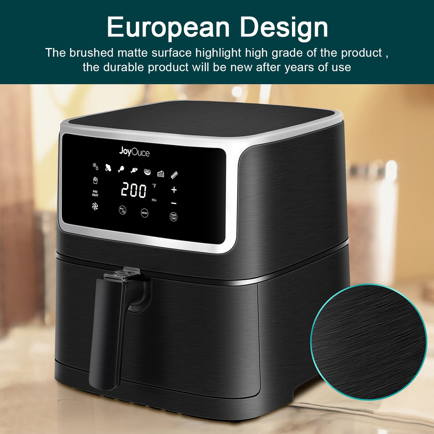 JoyOuce Air Fryer 5.8 QT with Extra Air Fryer Accessories for Oilless Cooking,Smart Touch Screen with 8 Presets,1700W (5.8qt, black-2a)