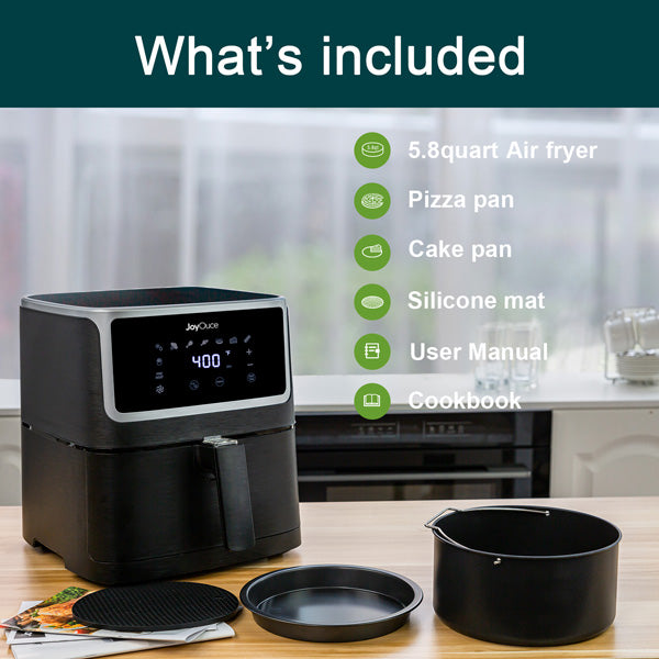 JoyOuce Air Fryer 5.8 QT with Extra Air Fryer Accessories for Oilless Cooking, Smart Touch Screen with 8 Presets.1700W
