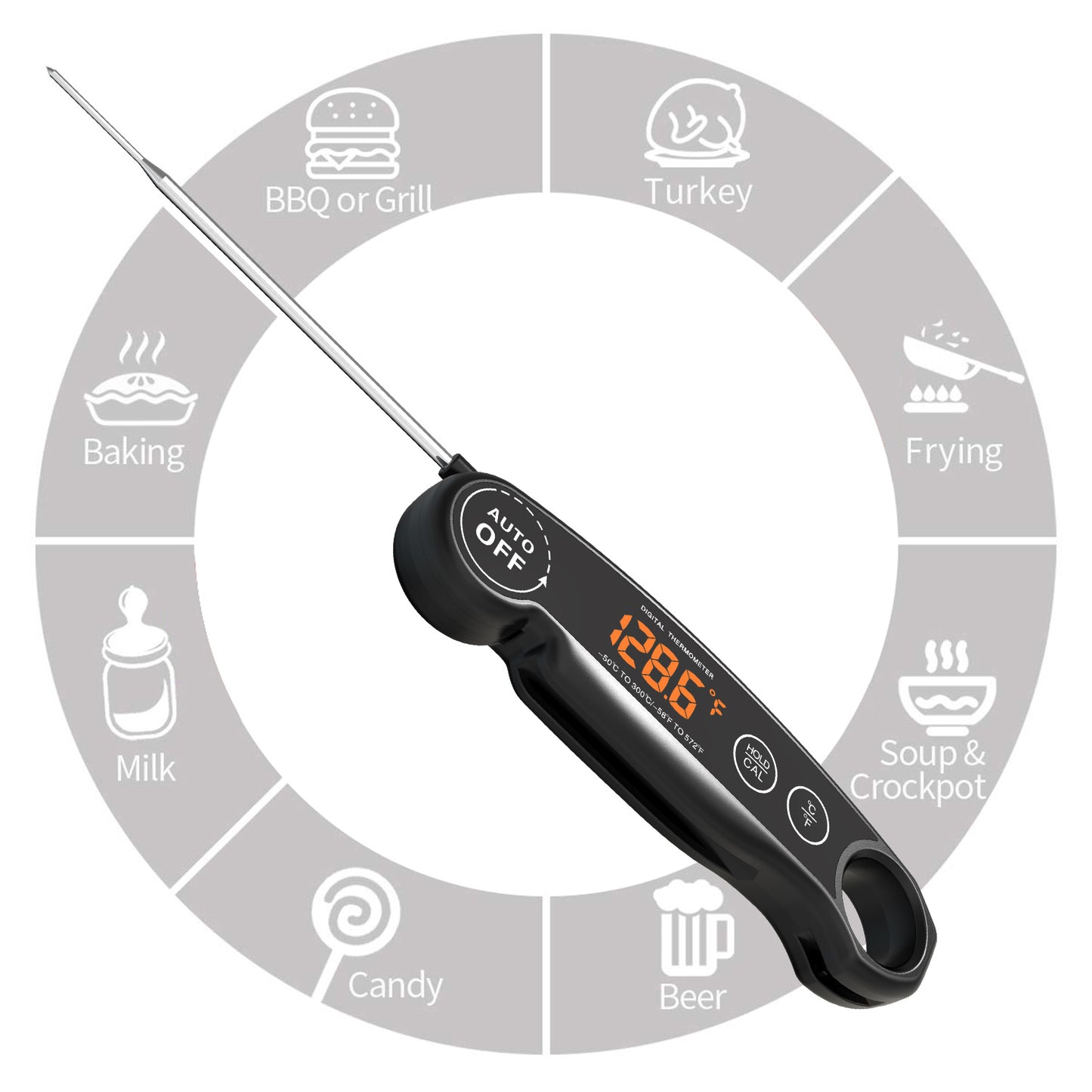 Rechargeable Digital Meat Thermometer with LED Screen, Readings Fast and Accurate Instant Read Food Thermometer for BBQ, Grill