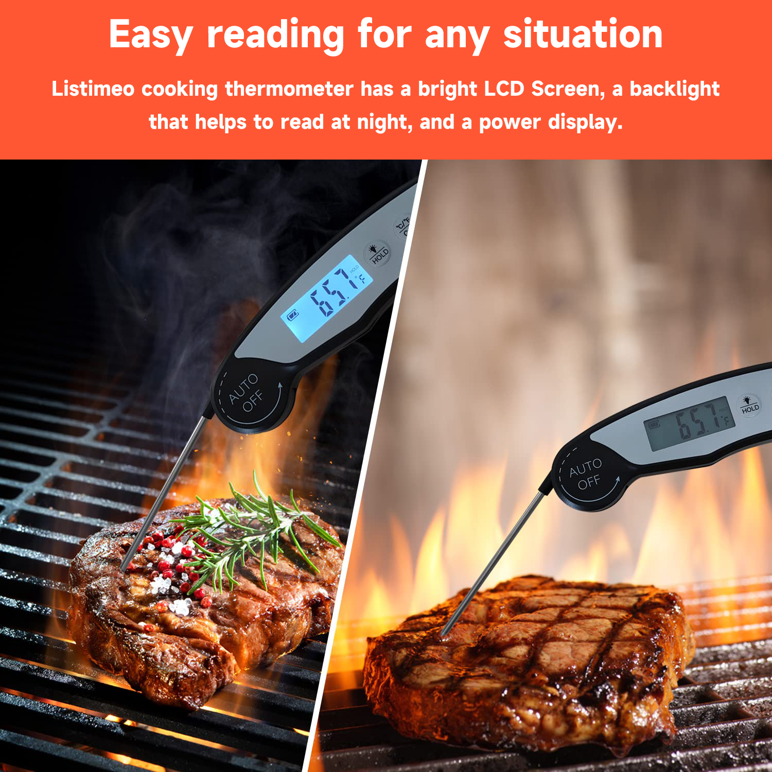 Digital Instant Read Meat Thermometer, Waterproof Ultra Fast Food Thermometer with Backlight and Calibration, Kitchen Cooking Thermometer Probe for