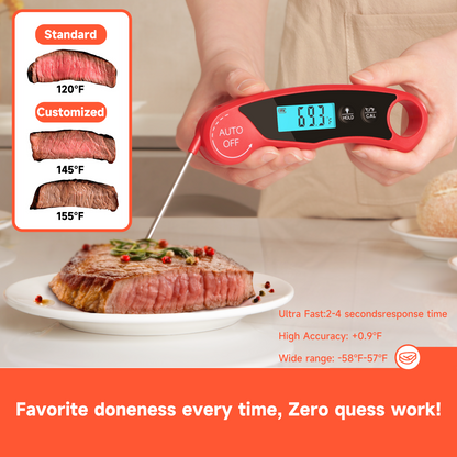 Listime® Waterproof Instant Read Food Thermometer with Backlight,Calibration and Power Display