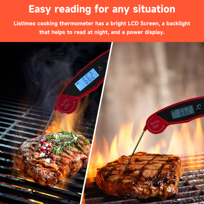 Grill to Perfection: LCD Digital Foldable Food Thermometer for Accurate Cooking (Red Edition)