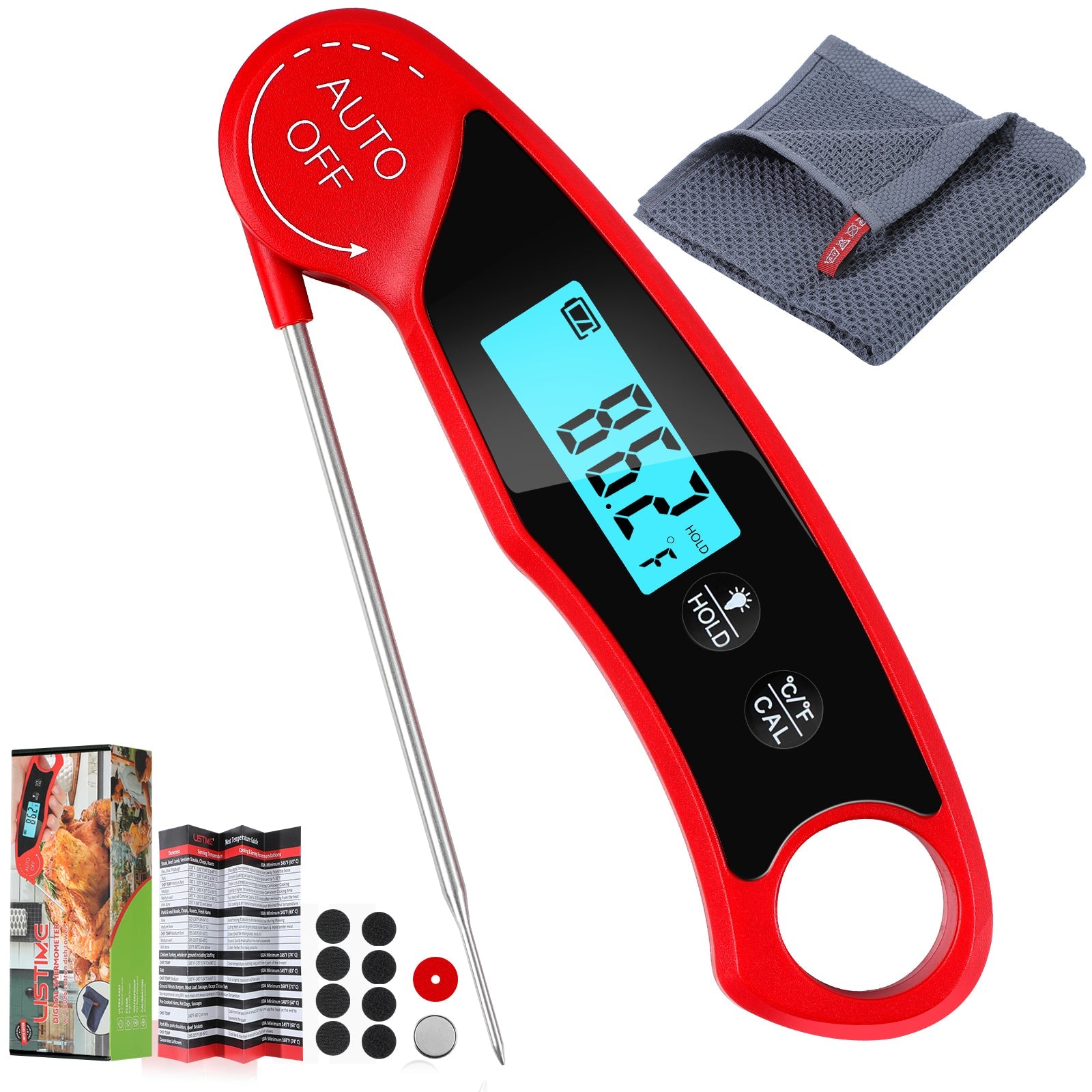 Listime® Digital Meat Thermometer Gift Set Edition: Ultra Fast, Waterproof with Blacklight and Calibration w/ Dish Towel