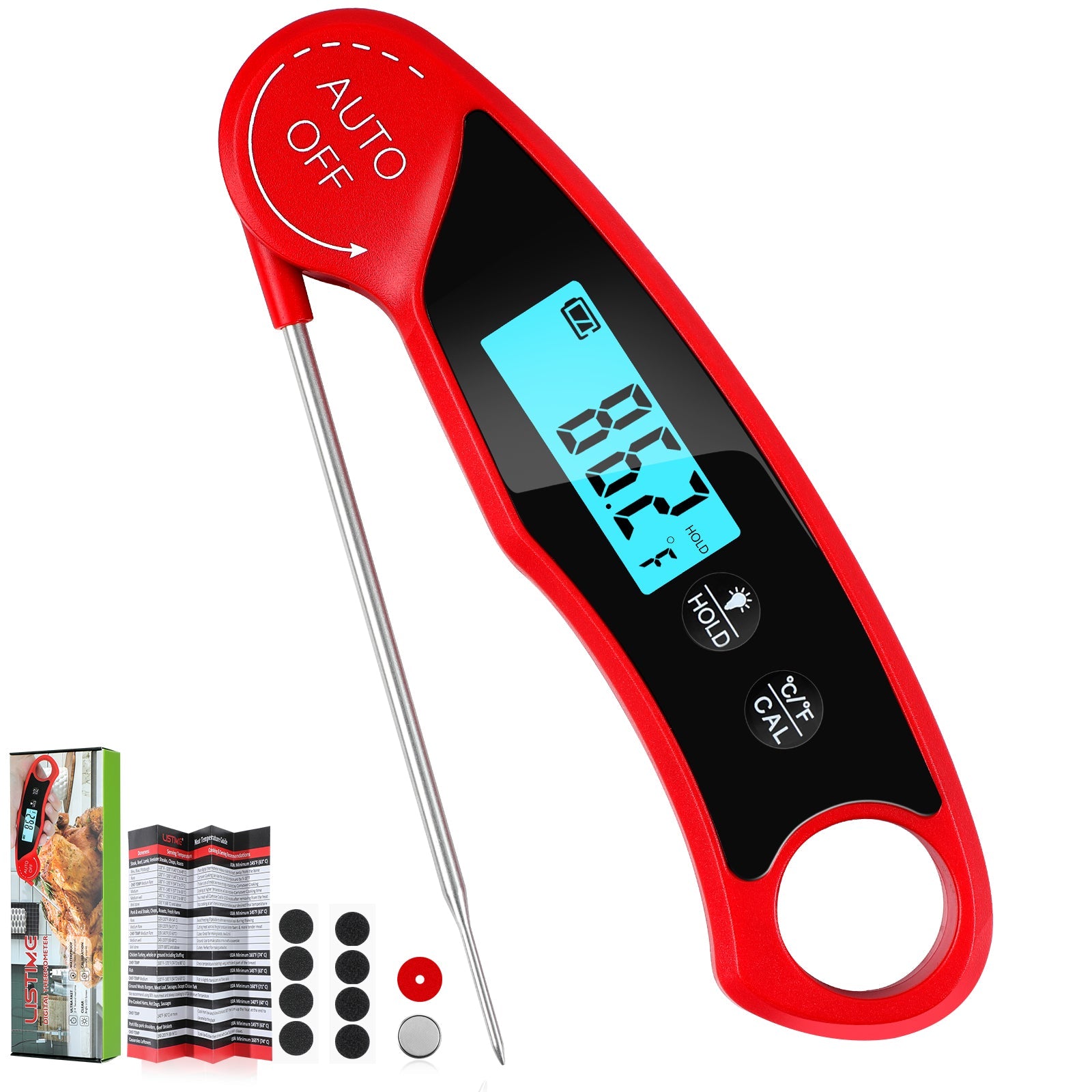 Listime® Instant Read Meat Thermometer with Backlight,Calibration and Power Display