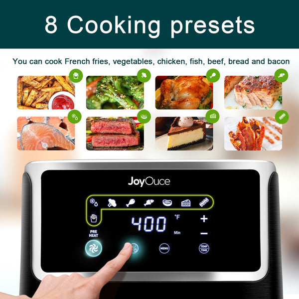 JoyOuce Air Fryer 5.8 QT with Extra Air Fryer Accessories for Oilless Cooking, Smart Touch Screen with 8 Presets.1700W