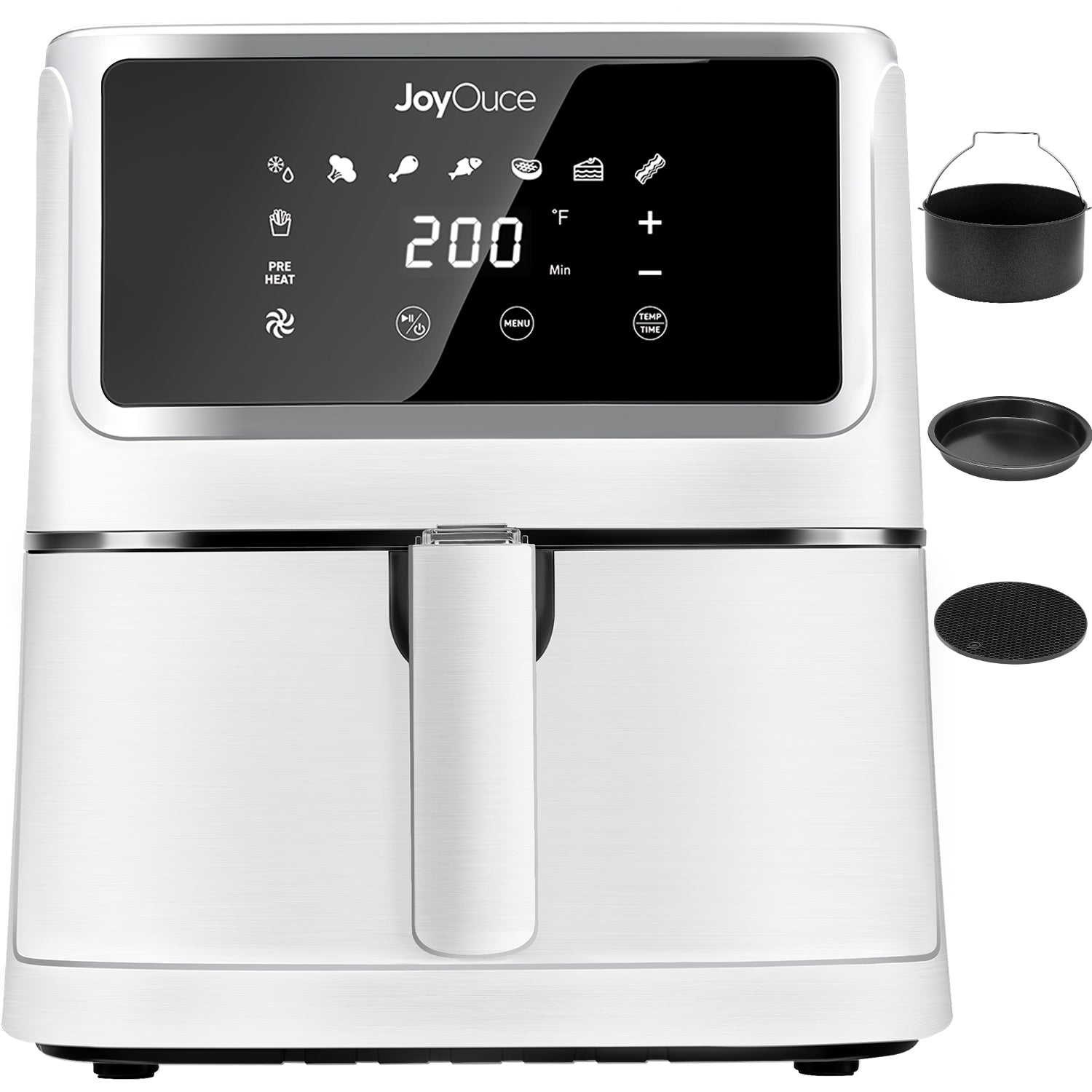 JoyOuce Air Fryer 5.8 QT with Extra Air Fryer Accessories for Oilless Cooking, Smart Touch Screen with 8 Presets.1700W